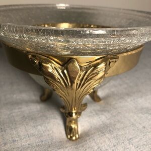Elegant Gold and crackled Glass Floating candle bowl brass